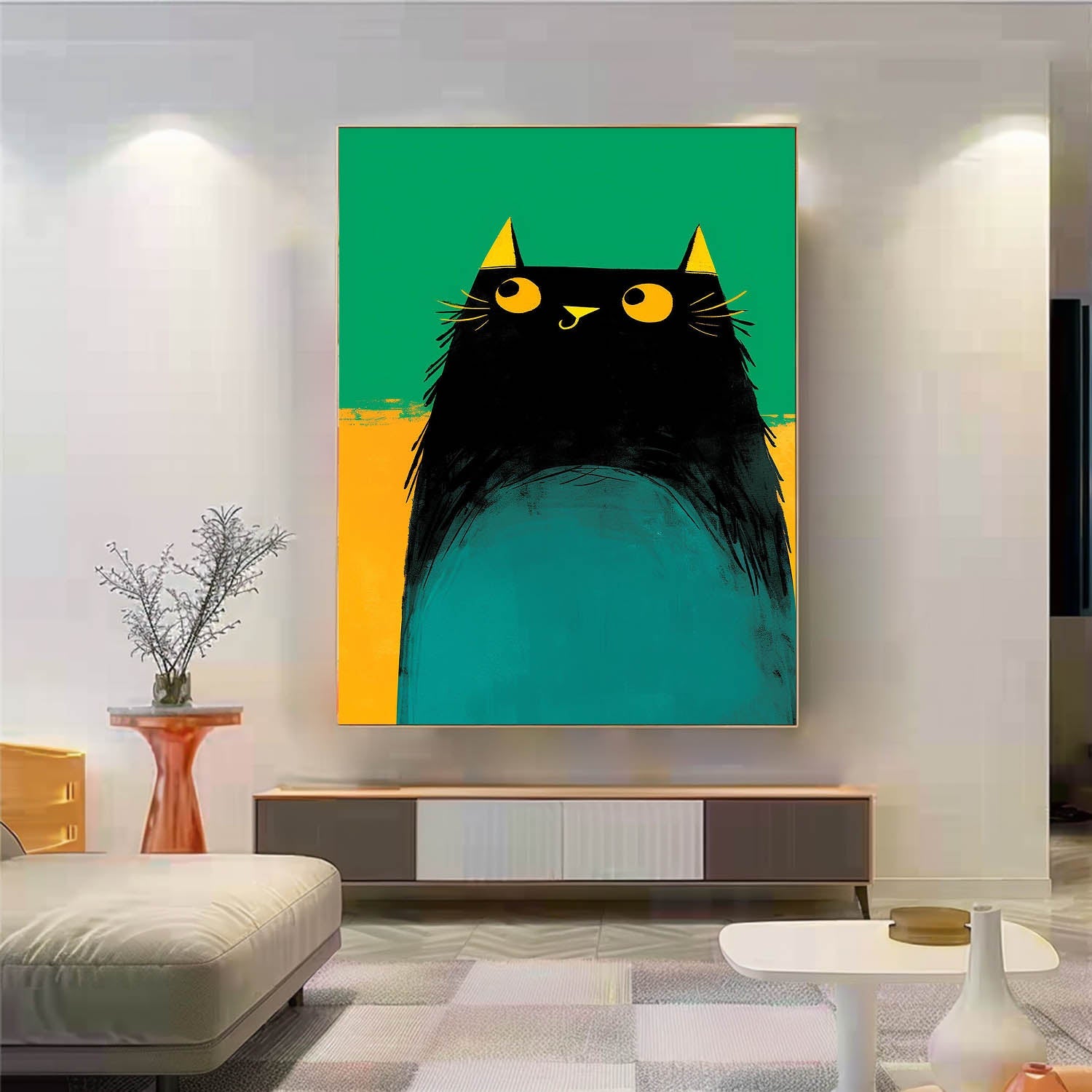 Wall Art Animal Cartoon Cat Painterly Cute