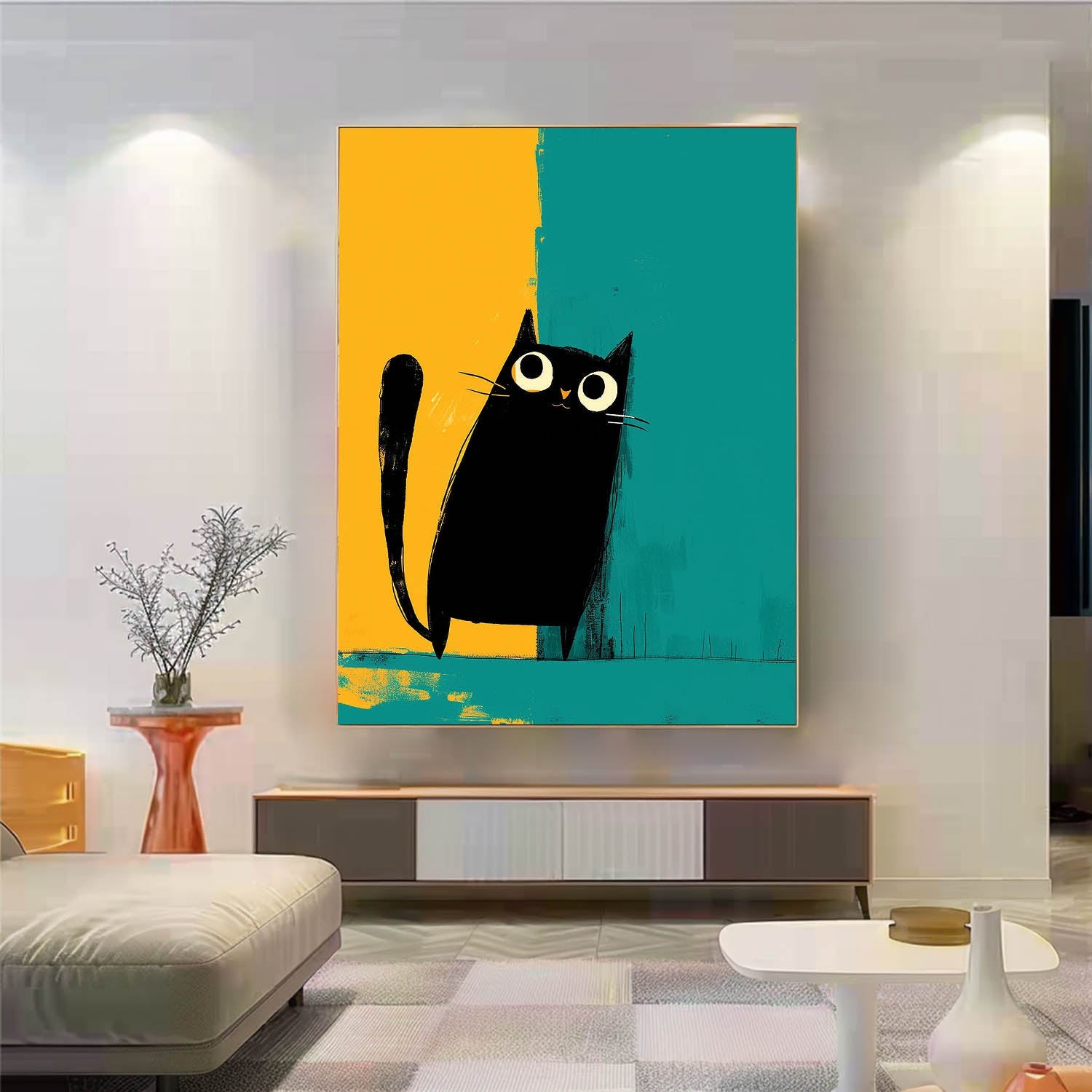 Wall Art Animal Minimalist Cartoon Black Cat