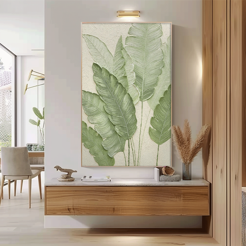 Textured Tropical Leaf Impasto Canvas Wall Art