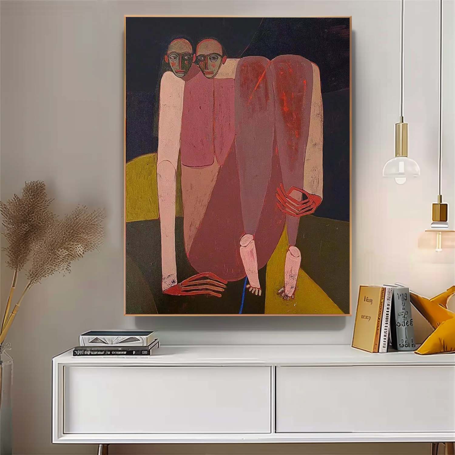 Wall Art Surreal Two Head Crouched Muted Mauve