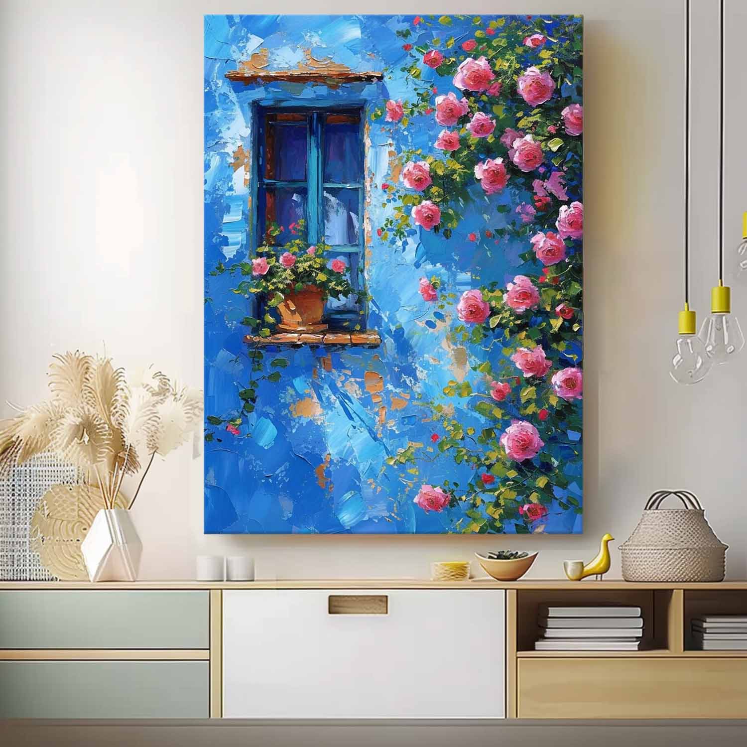 Bright Cobalt Wall Garden Rose Wall Art