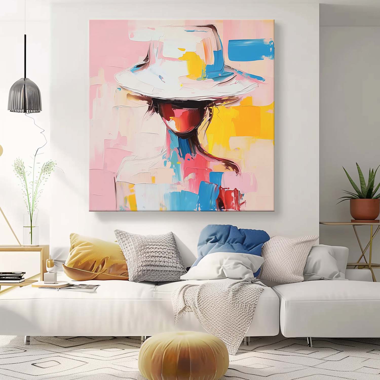 Wall Art Portrait Woman Wide Brim Hat