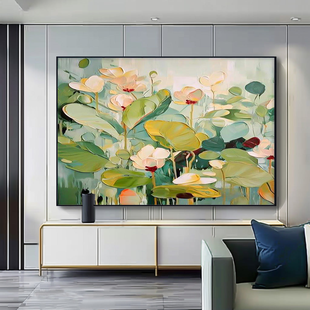 Wall Art Water Garden Bloom Wall Art Lotus Pond in Green