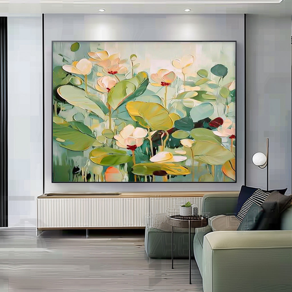 Wall Art Water Garden Bloom Wall Art Lotus Pond in Green