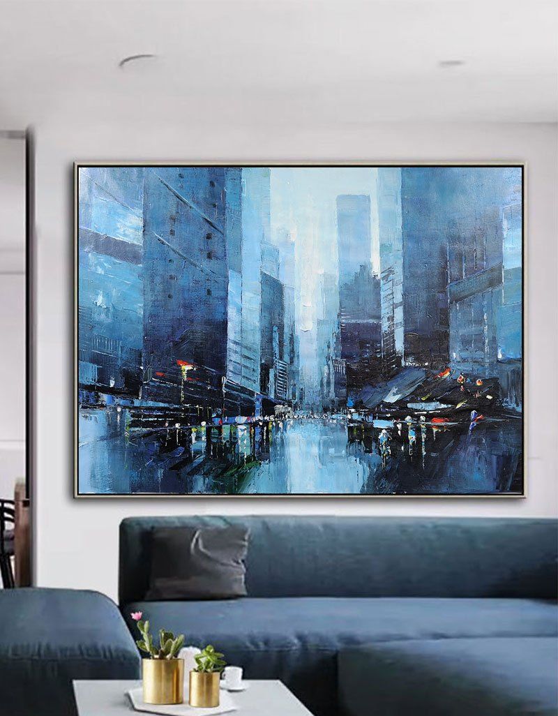 Blue Urban Skyline Cityscape Framed Wall Art
