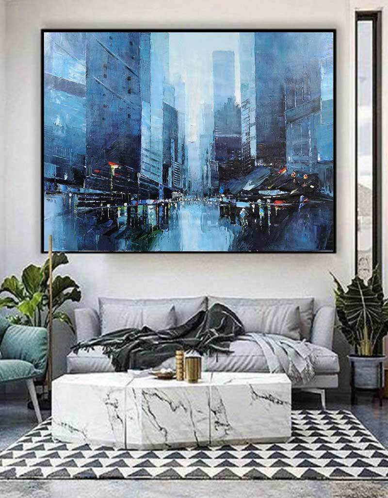 Blue Urban Skyline Cityscape Framed Wall Art