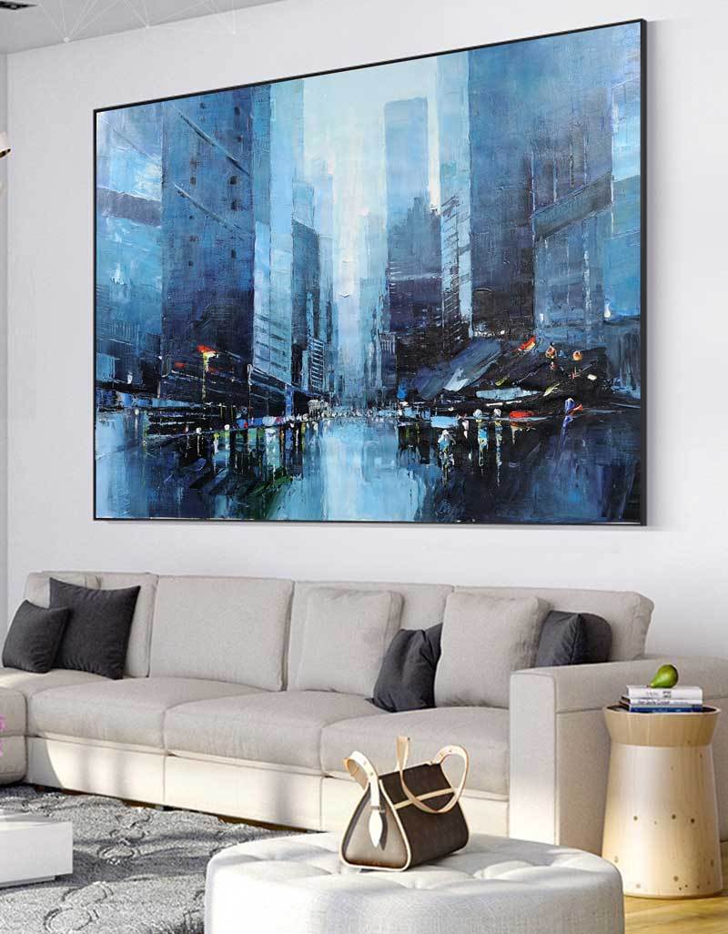 Blue Urban Skyline Cityscape Framed Wall Art