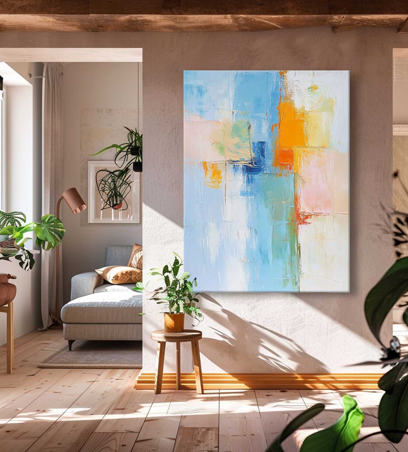 Pastel Abstract Color Block Oil Painting