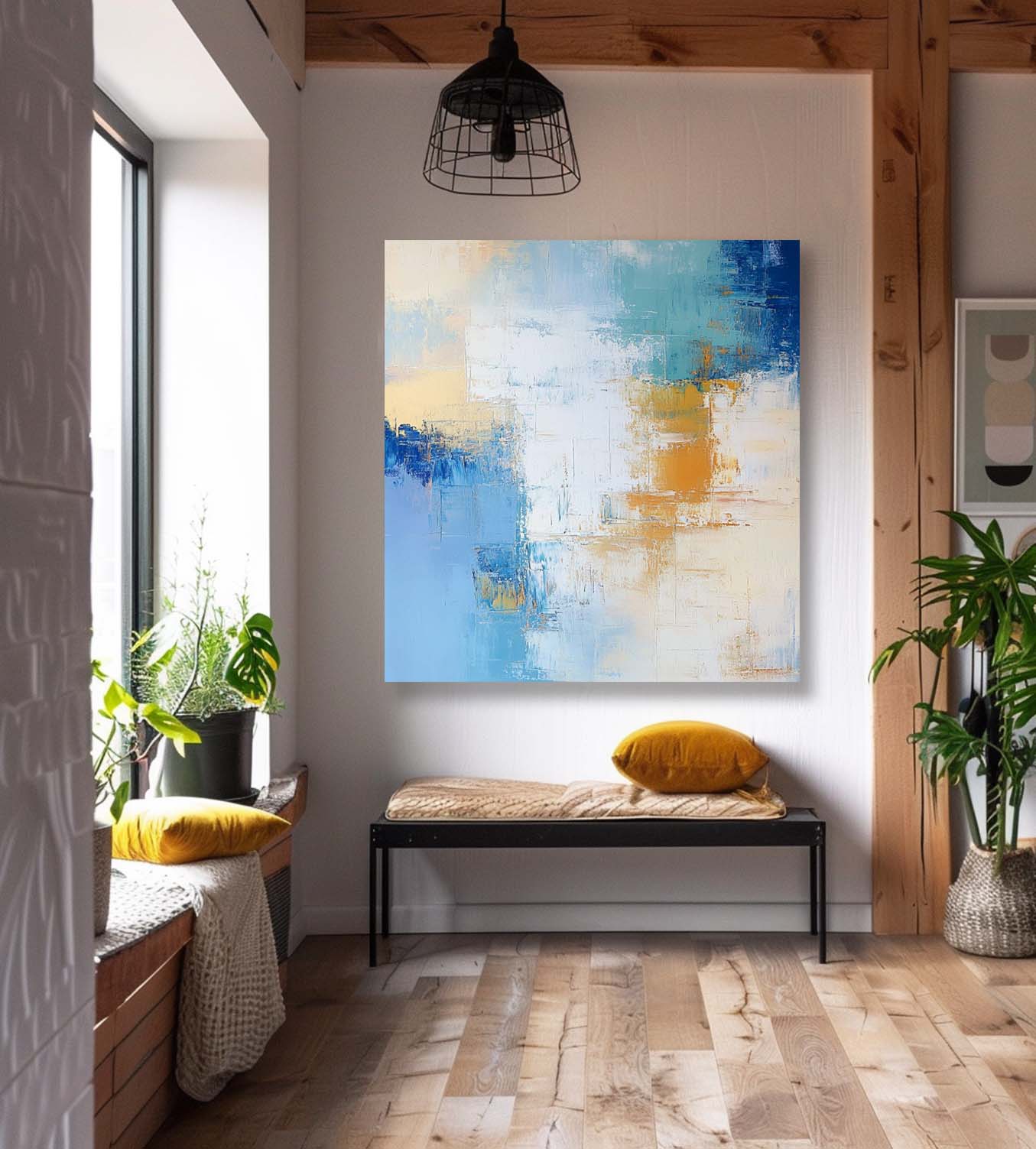 Coastal Abstract Oil Painting Blue Yellow