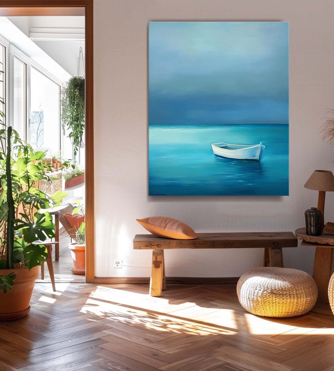 Wall Art Landscape Serene Solitary Boat Seascape