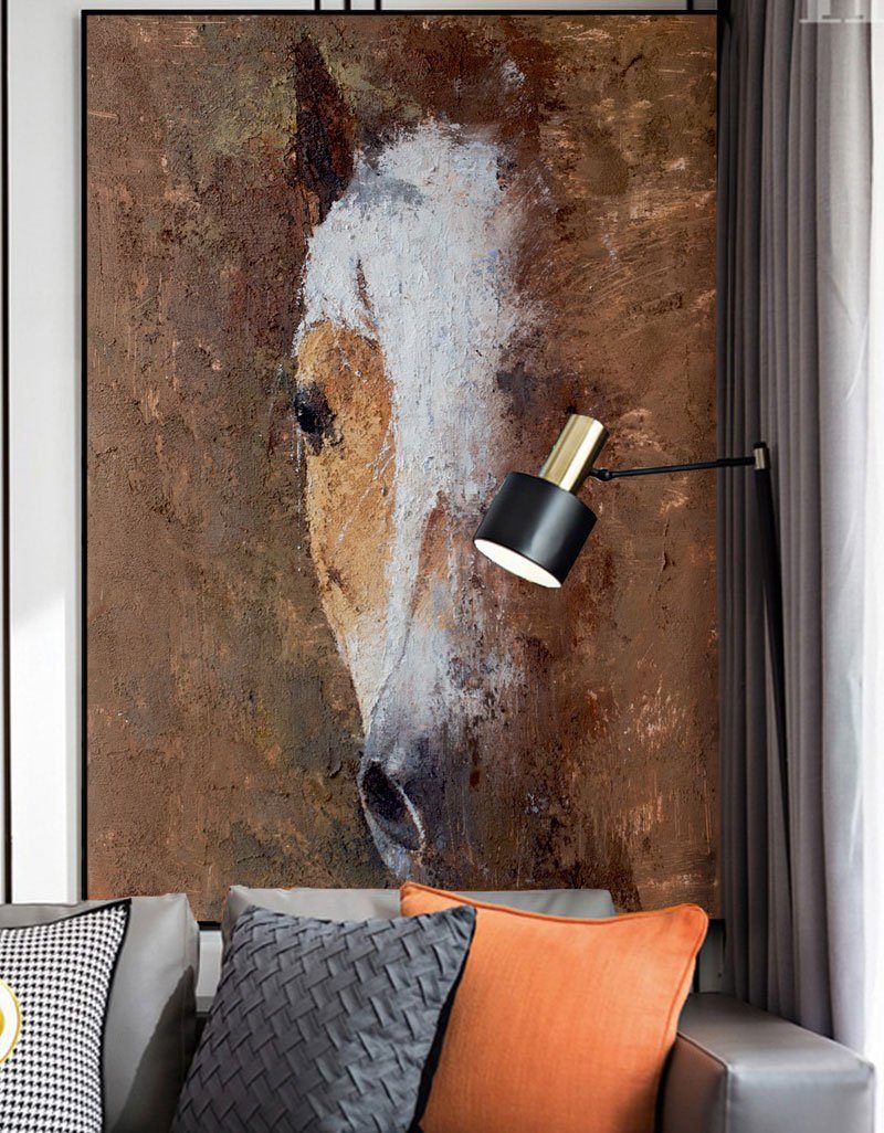 Brown‑White Rustic Vertical Horse Wildlife Textured Portrait Artwork
