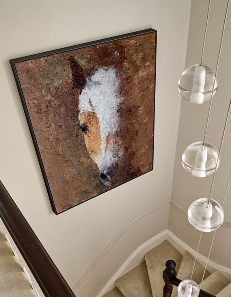 Brown‑White Rustic Vertical Horse Wildlife Textured Portrait Artwork