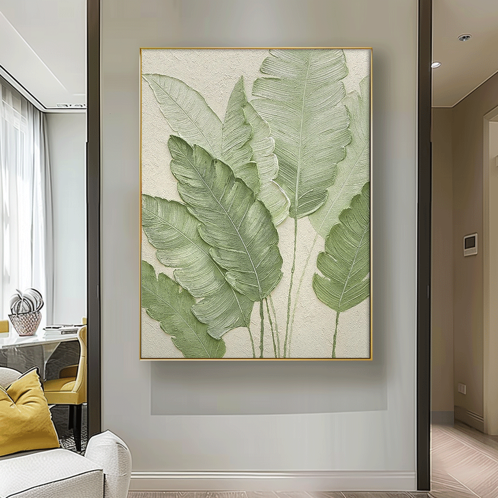 Textured Tropical Leaf Impasto Canvas Wall Art