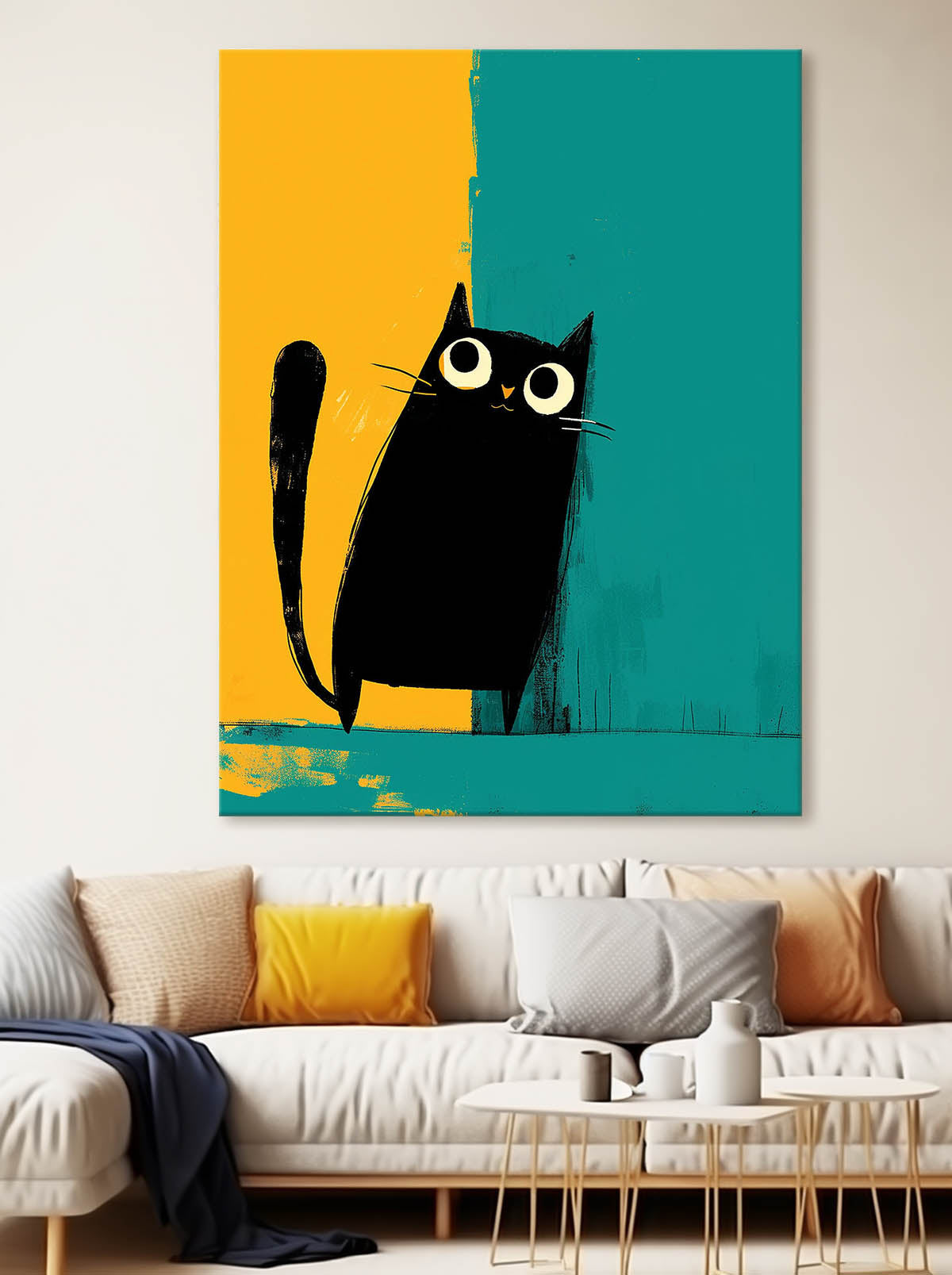 Wall Art Animal Minimalist Cartoon Black Cat