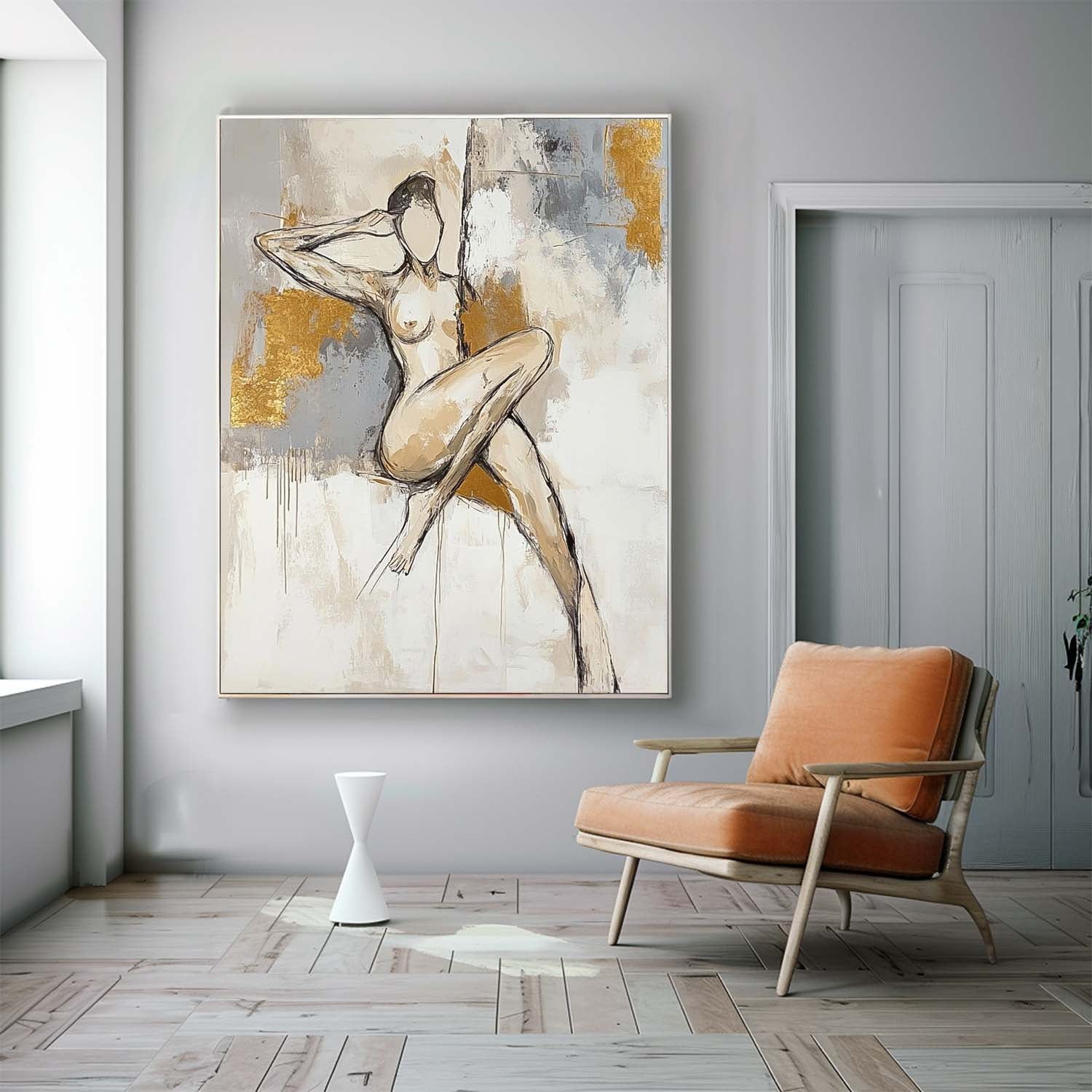Wall Art Gold Foil Luxury Figure Line Abstract
