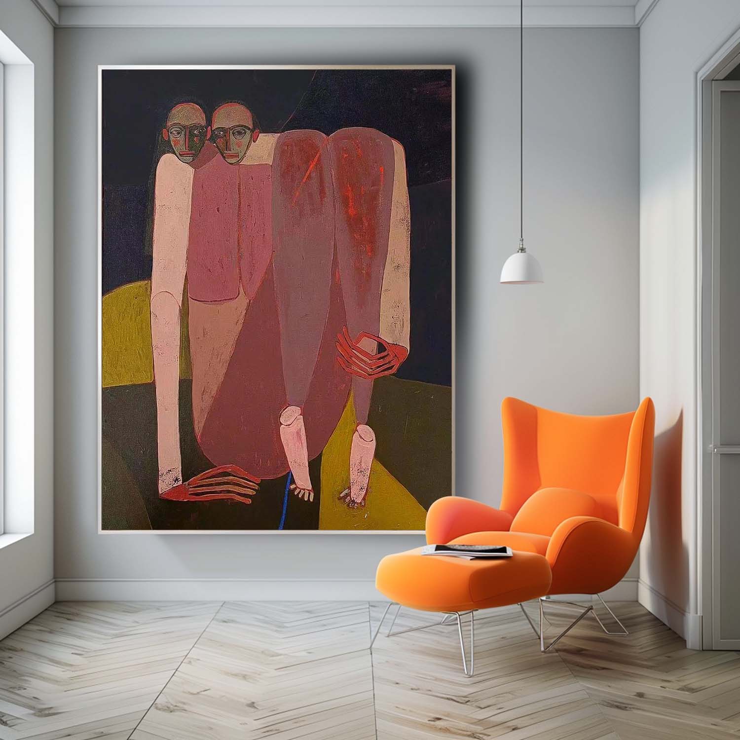 Wall Art Surreal Two Head Crouched Muted Mauve