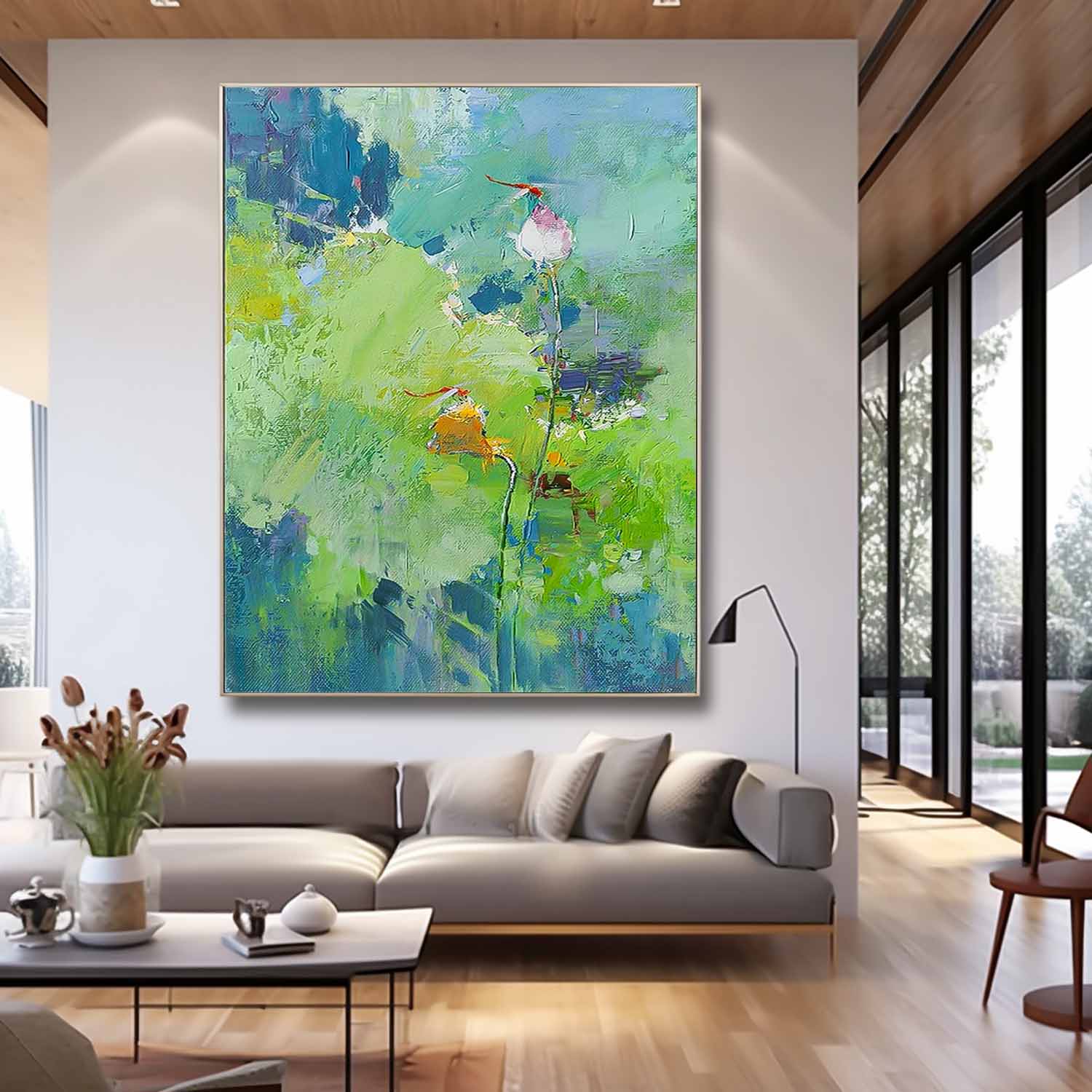 Green Floral Impasto Abstract Canvas Wall Art