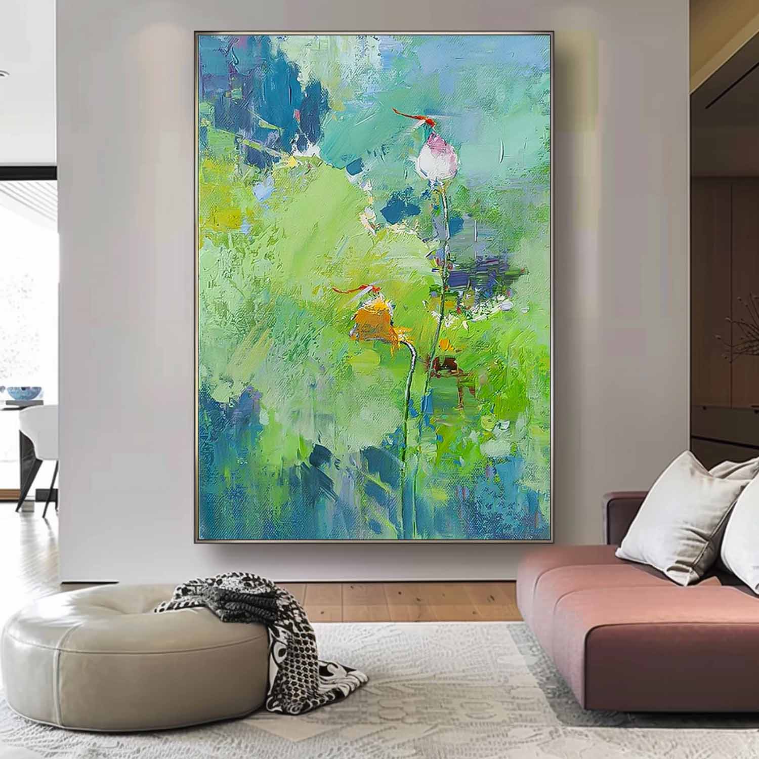 Green Floral Impasto Abstract Canvas Wall Art