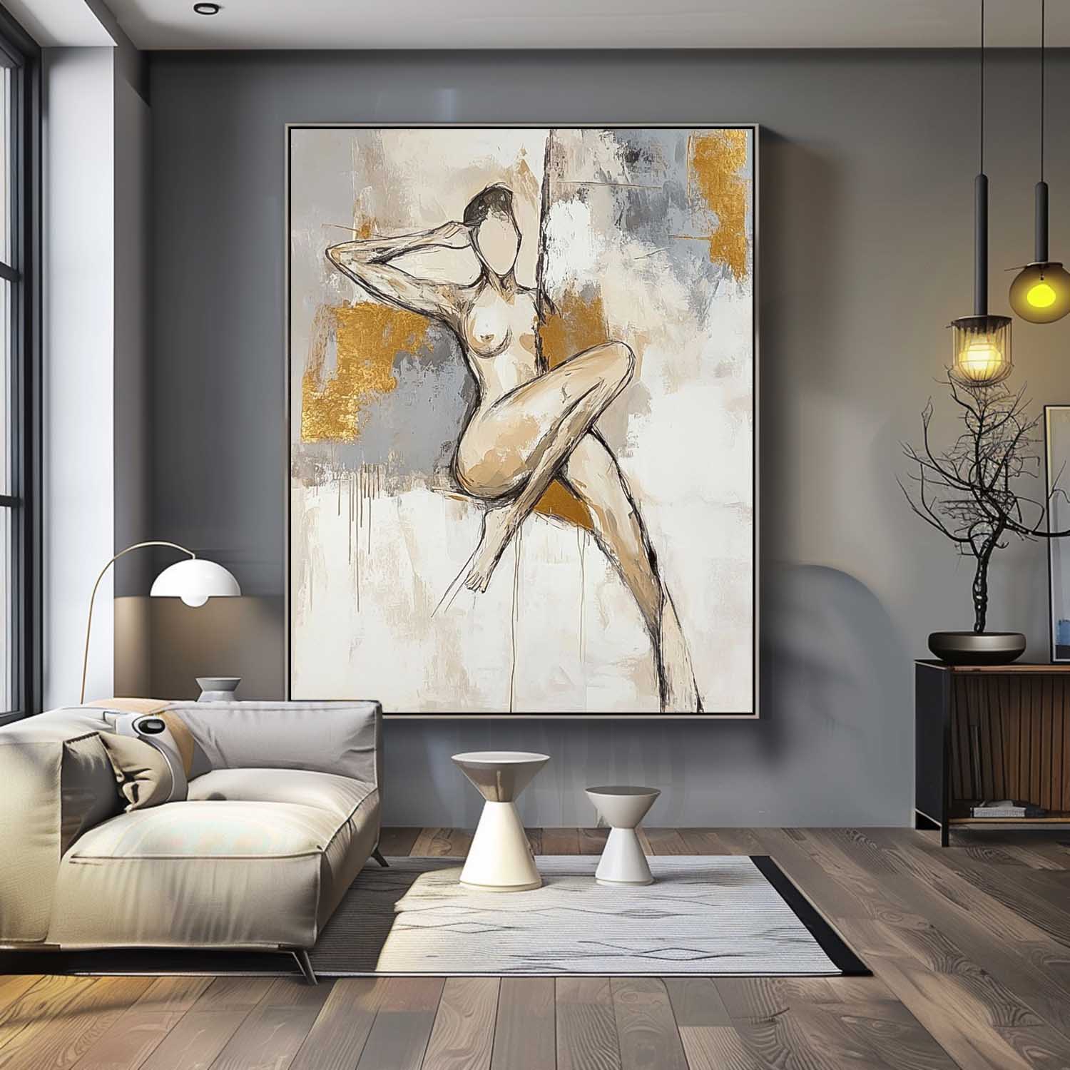 Wall Art Gold Foil Luxury Figure Line Abstract