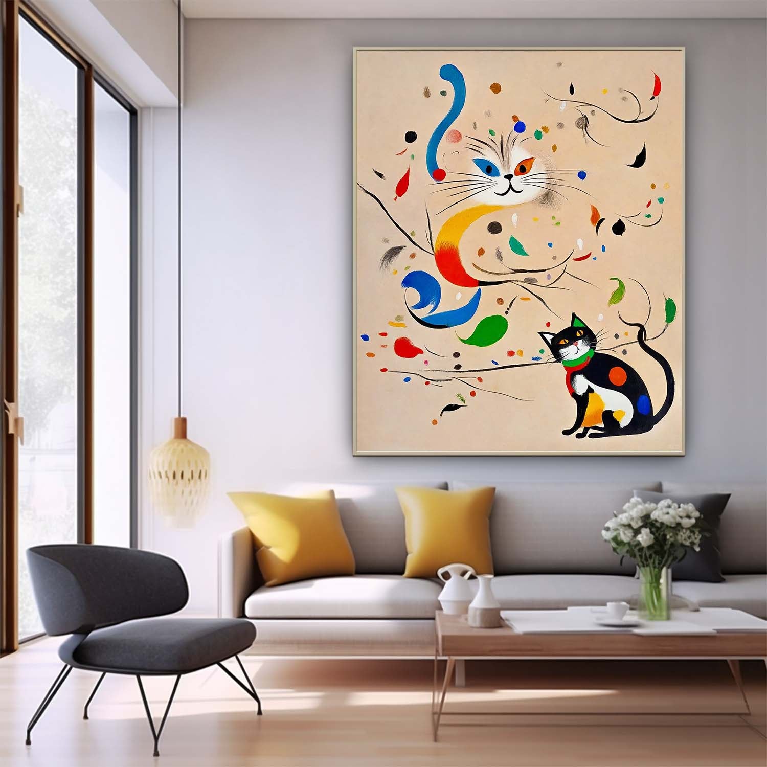 Surrealist Cat Painting Whimsical Modern Wall Art