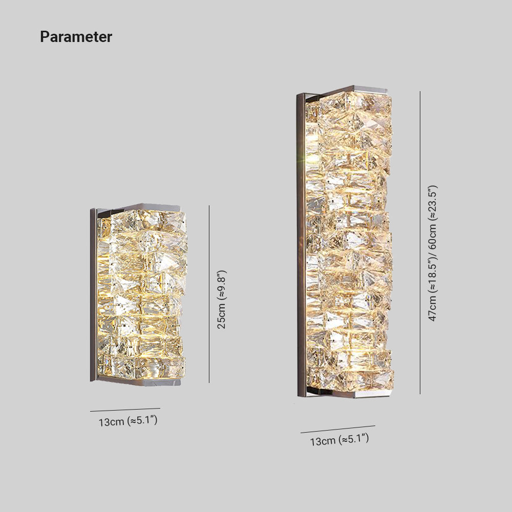 Kristy Modern Rectangular Vanity Metal Crystal LED Wall Lamp - Neutralighting
