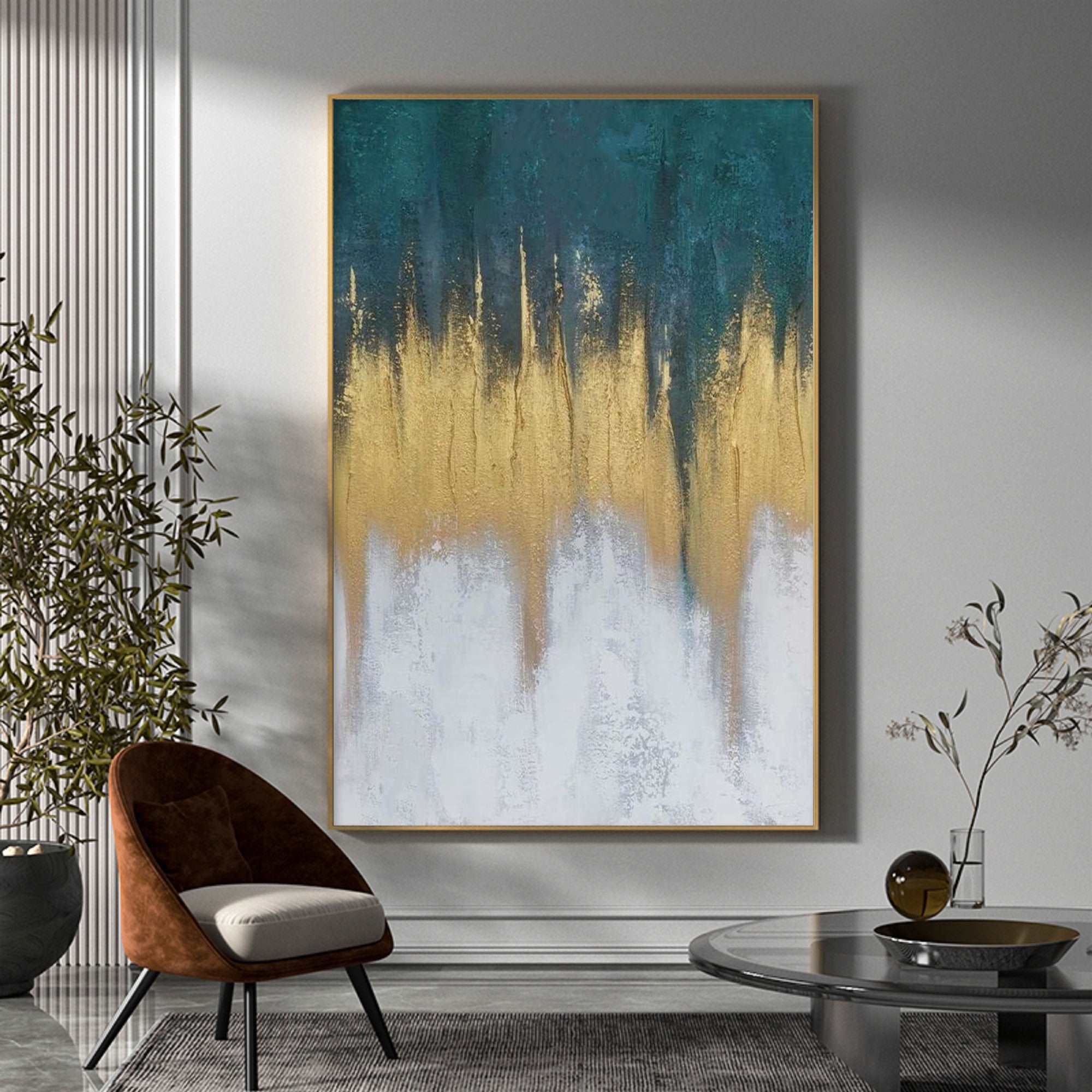 Abstract Blue And Gold Painting ABAV157 - Neutralighting