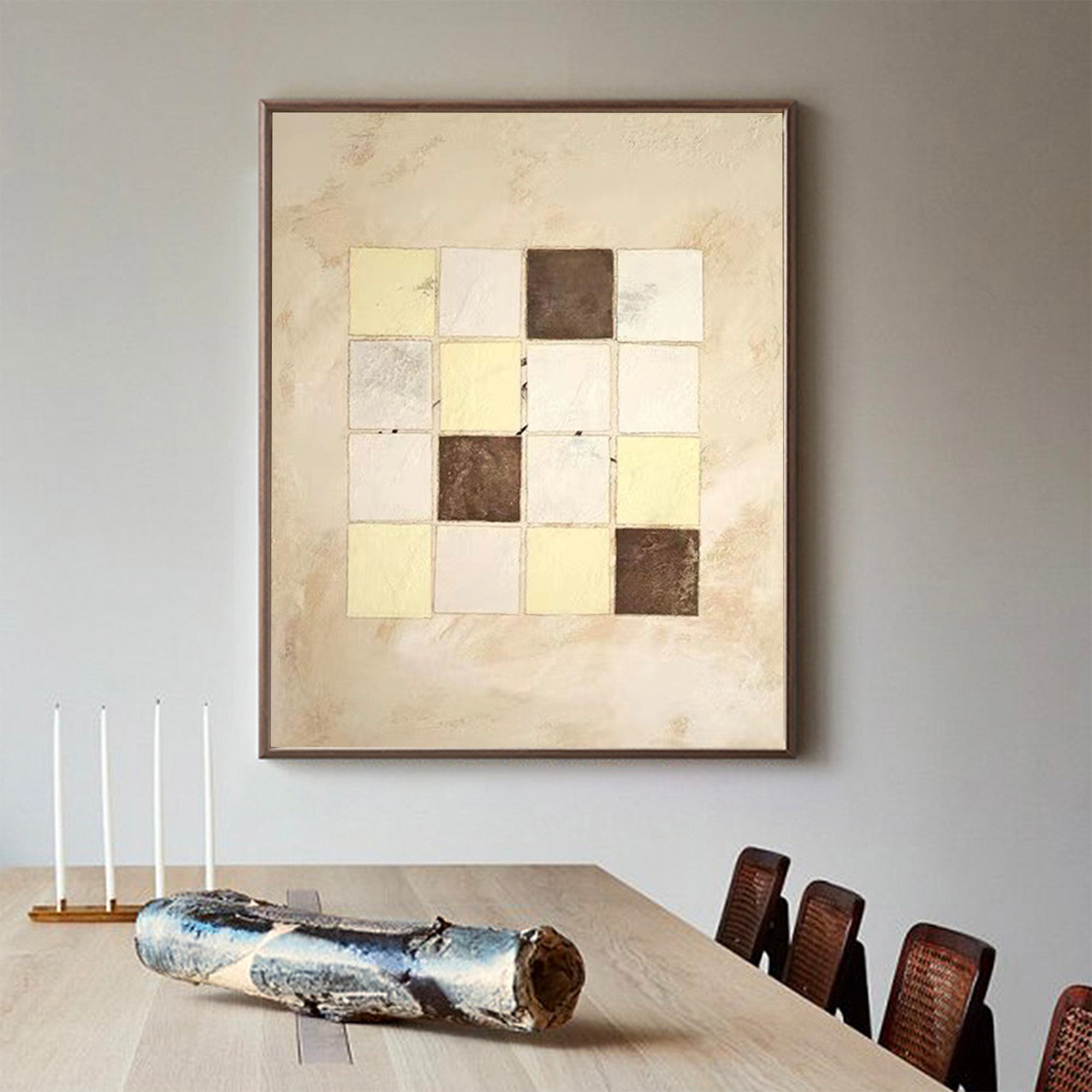 Earth‑Tone Geometric Block Composition Modern Wall Accent Artwork