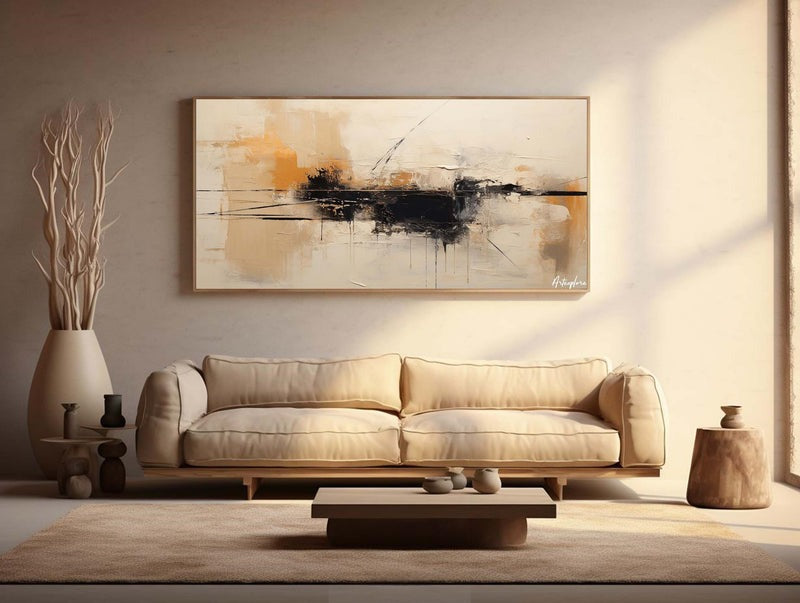 Beige Black Orange Abstract Painting