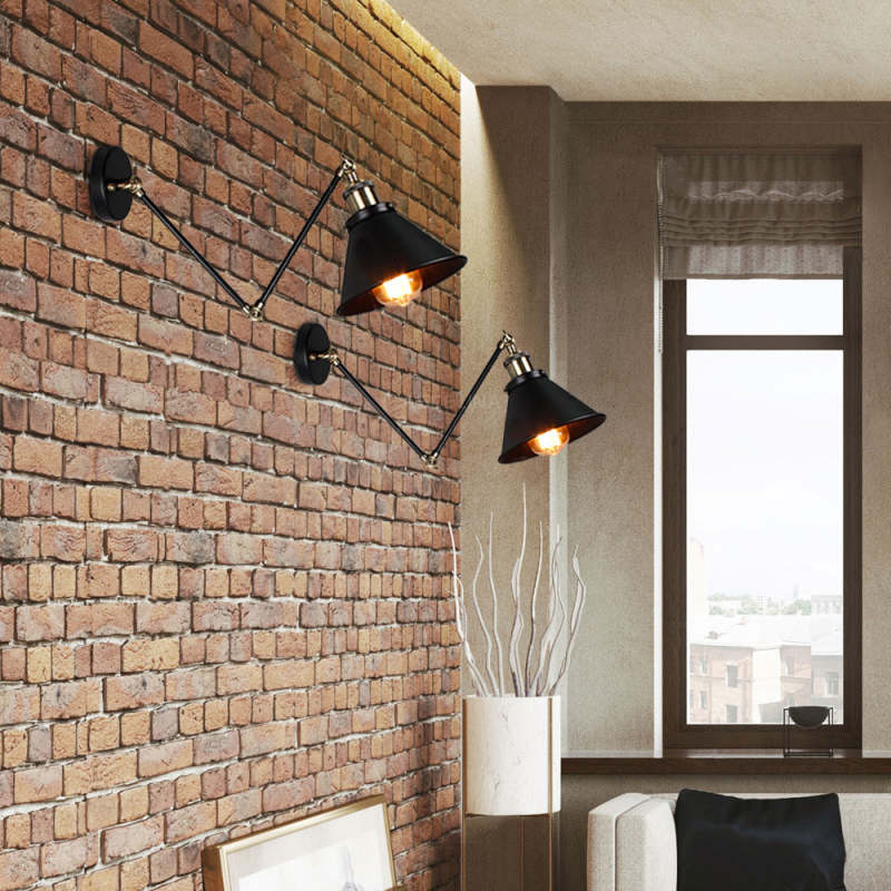 Epoch Retro Wall Lamp with Swing Arm, Metal, Black & Gold - Neutralighting