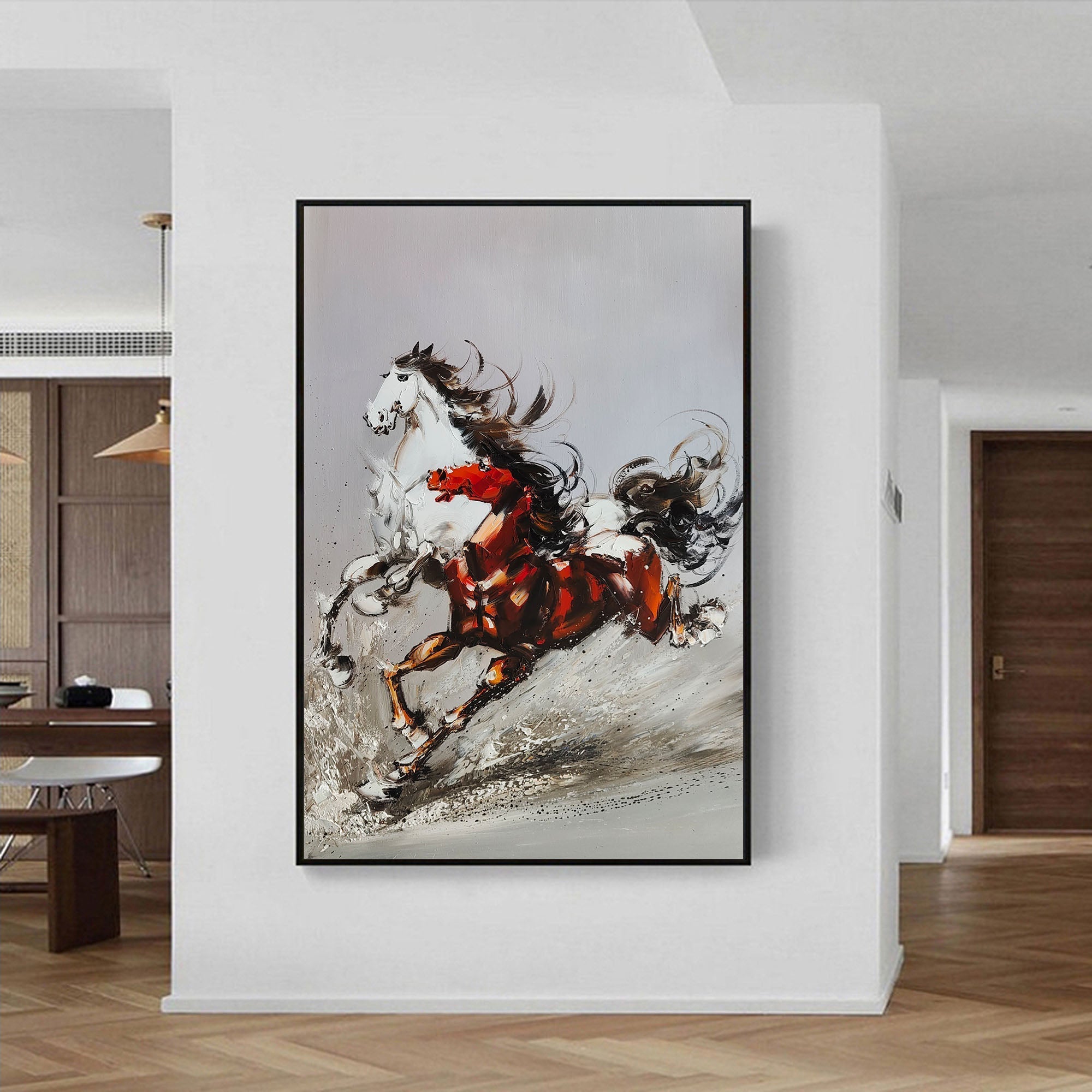 Dynamic Red and Black Abstract Horse Canvas Wall Art