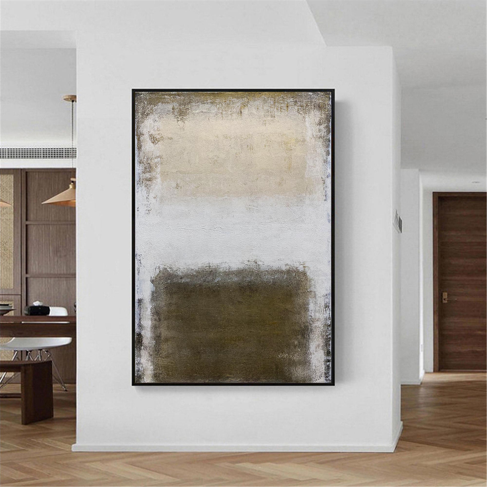 Olive‑Beige Vertical Gradient‑Block Impasto Textured Artwork