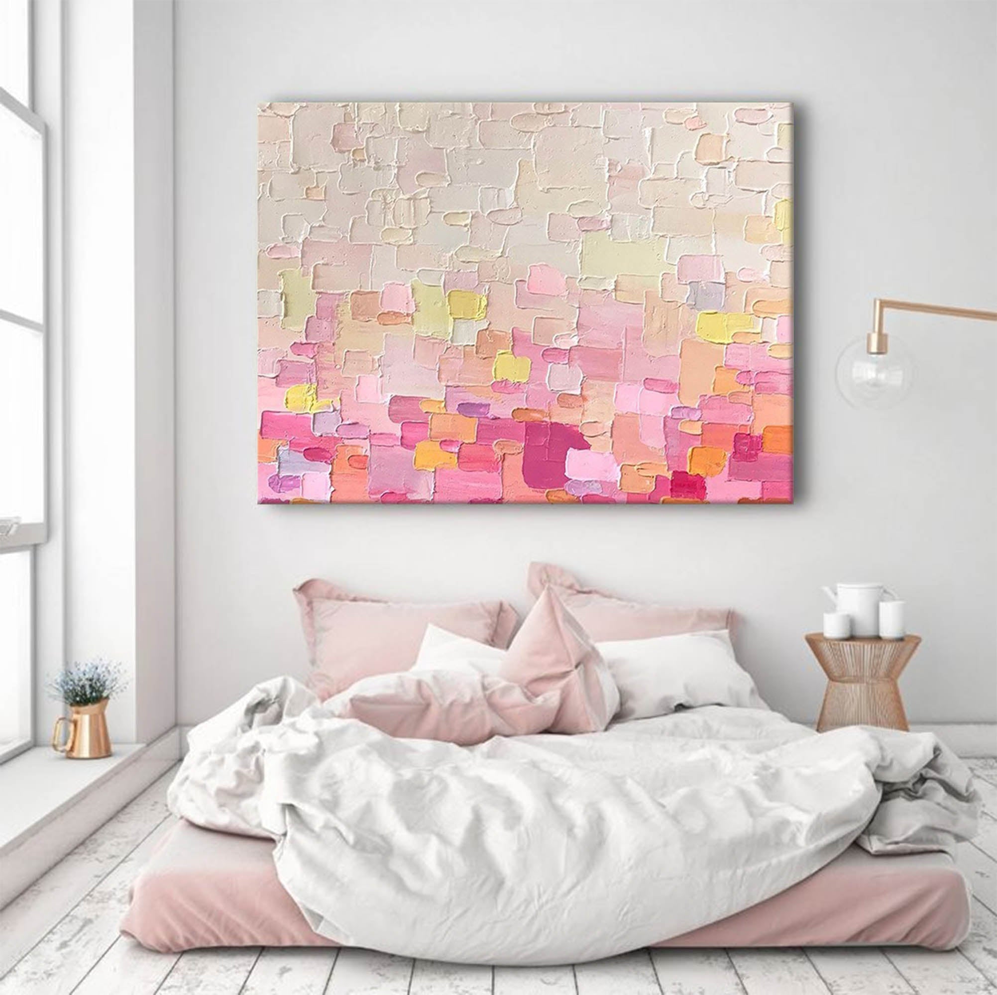 Wall Art Impasto Abstract Pink Gradient Geometric