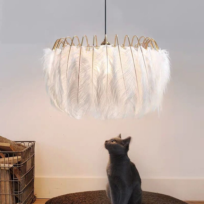 O'Moore Elegant Feather Pendant Light, Black/White, Bedroom/Living Room - Neutralighting
