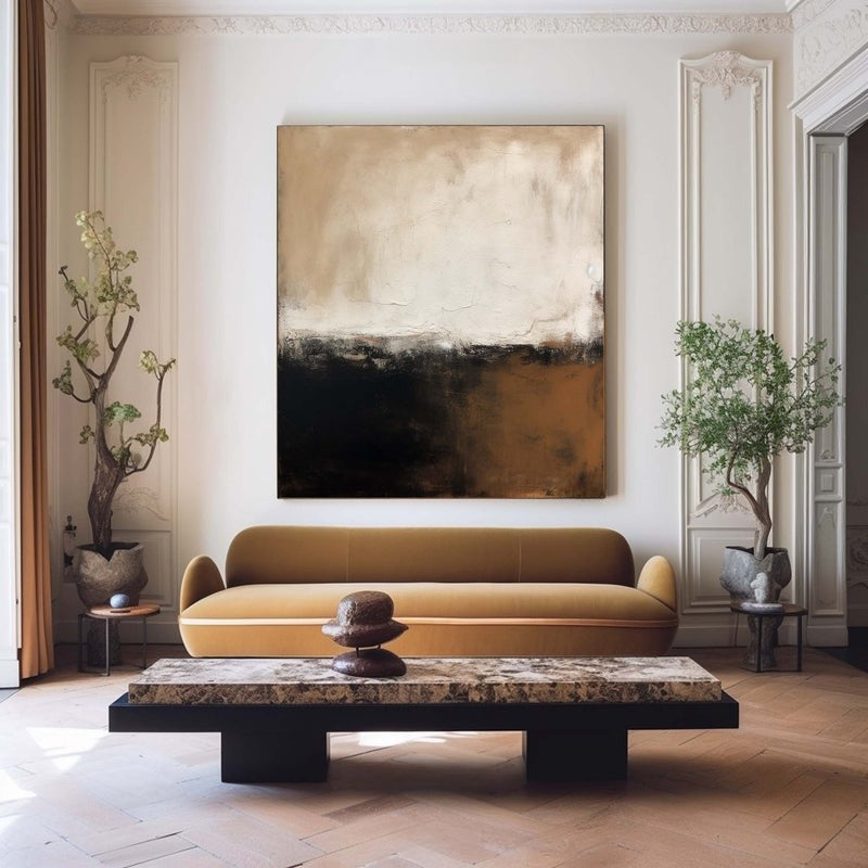 Beige Black Brown Abstract Painting