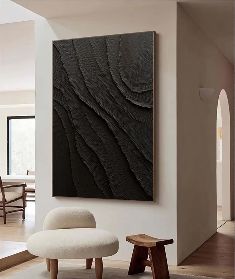Wall Art Black Wave Contours