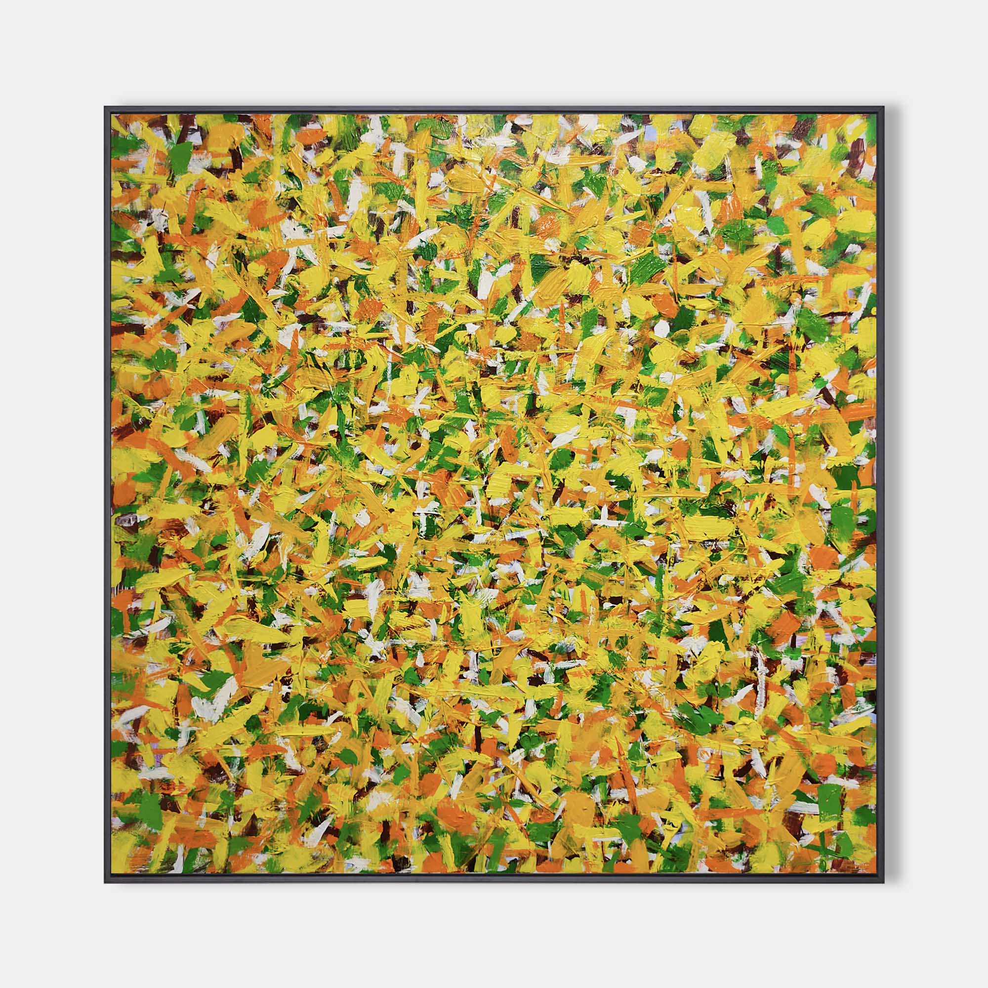 Vibrant Yellow Green Textured Square Acrylic Painting