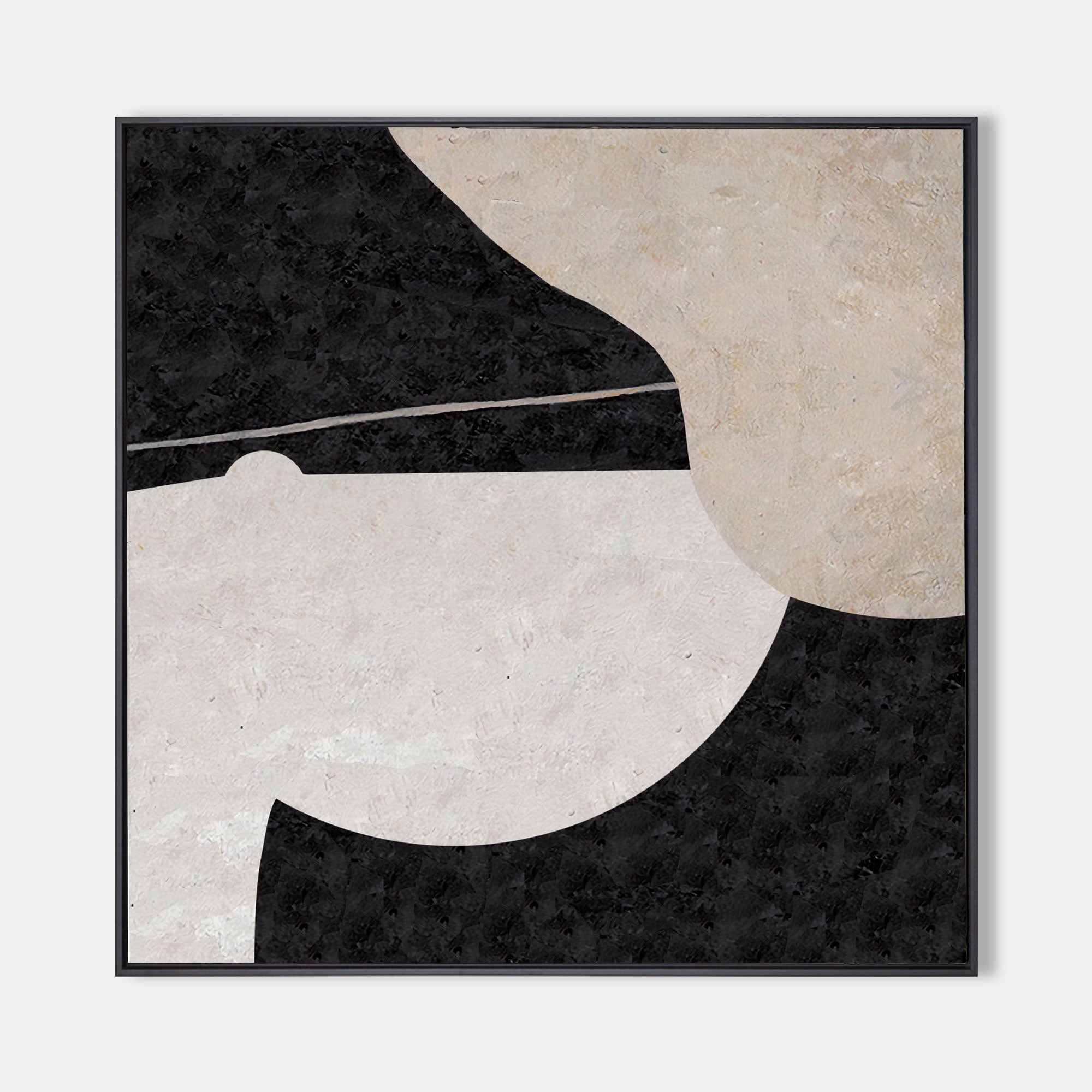 Black‑Beige Square Minimalist Geometric Shape Textured Artwork