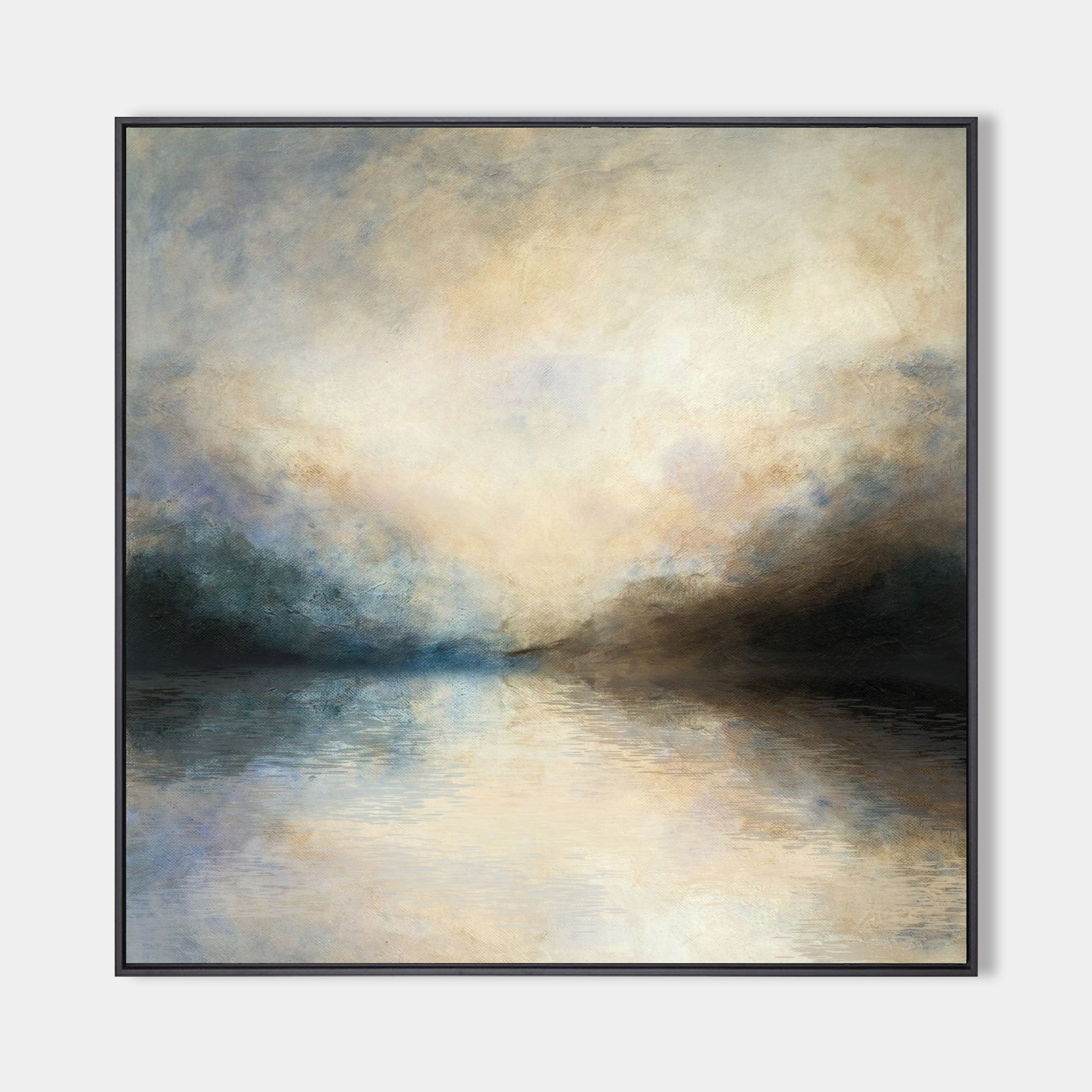Gold‑Teal‑Grey Square Mist‑Landscape Blended‑Tone Artwor