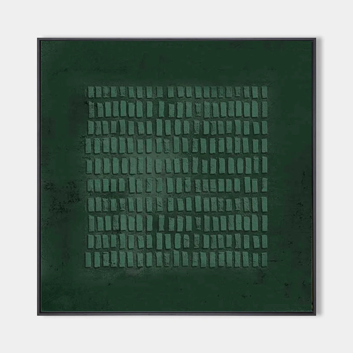 Dark Green Textured Grid Abstract Oil Painting