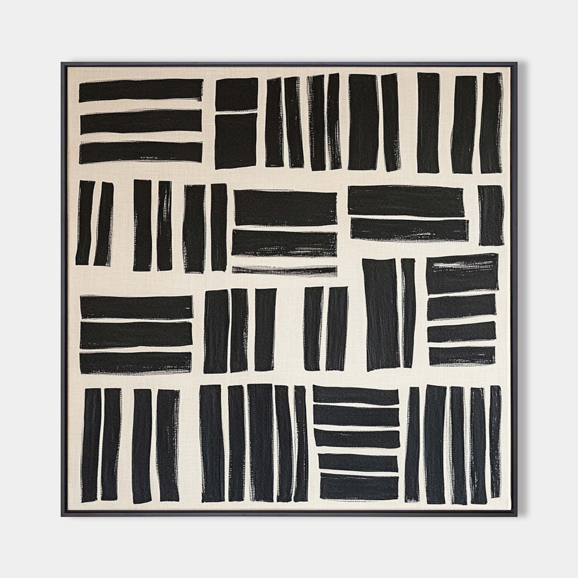 Black Beige Brush Block Abstract Canvas Art