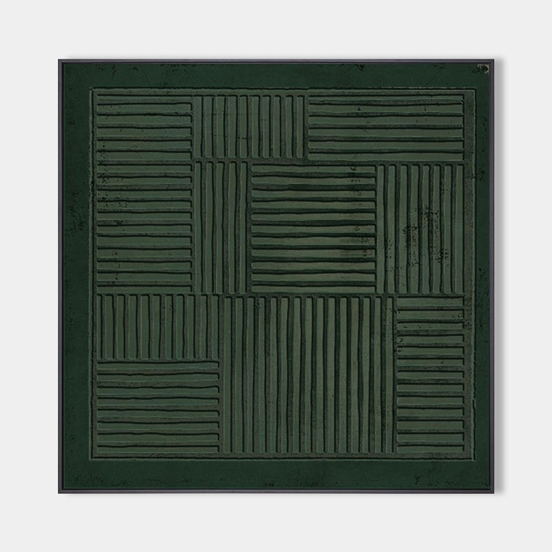 Wall Art Dark Green Linear Grid Texture Painting