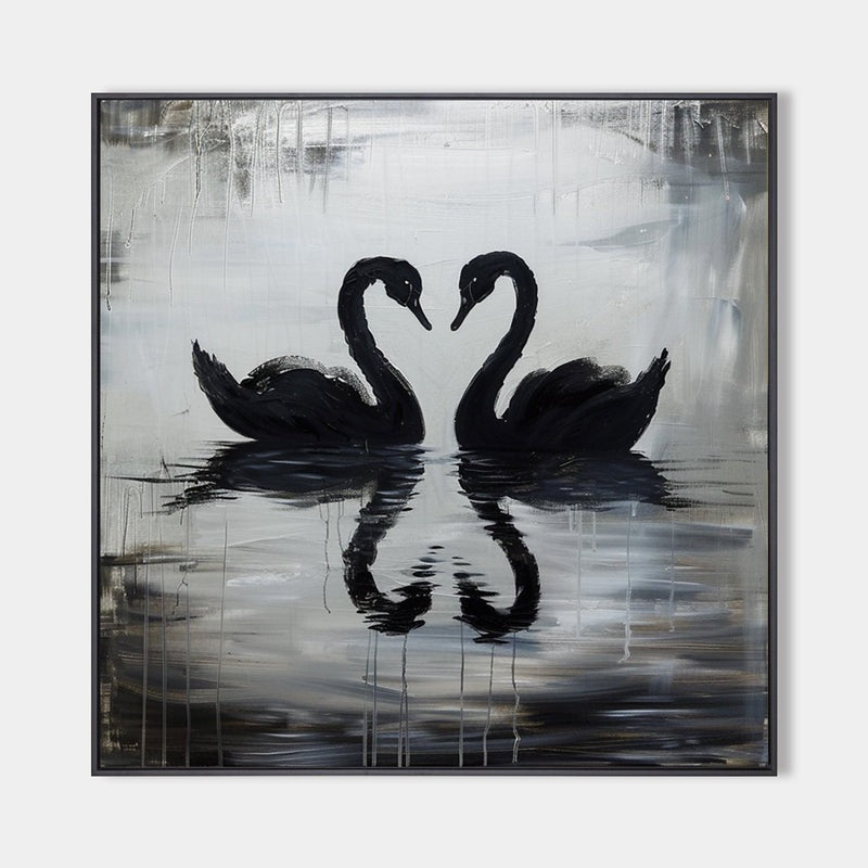 Black Swan Couple Reflection Painting