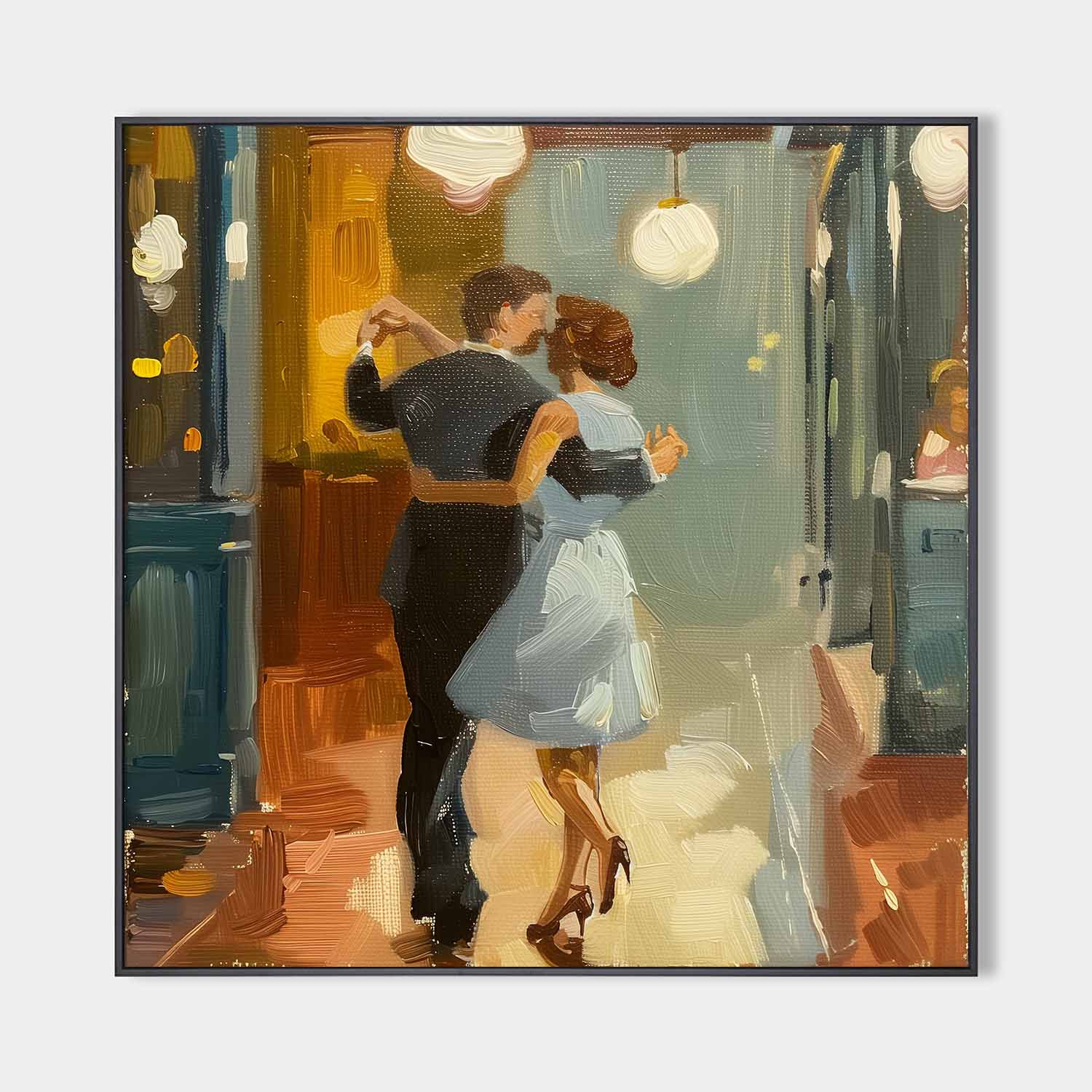 Romantic Dancing Couple Figure  Warm‑Tone Vivid Brushstroke Textured Artwork