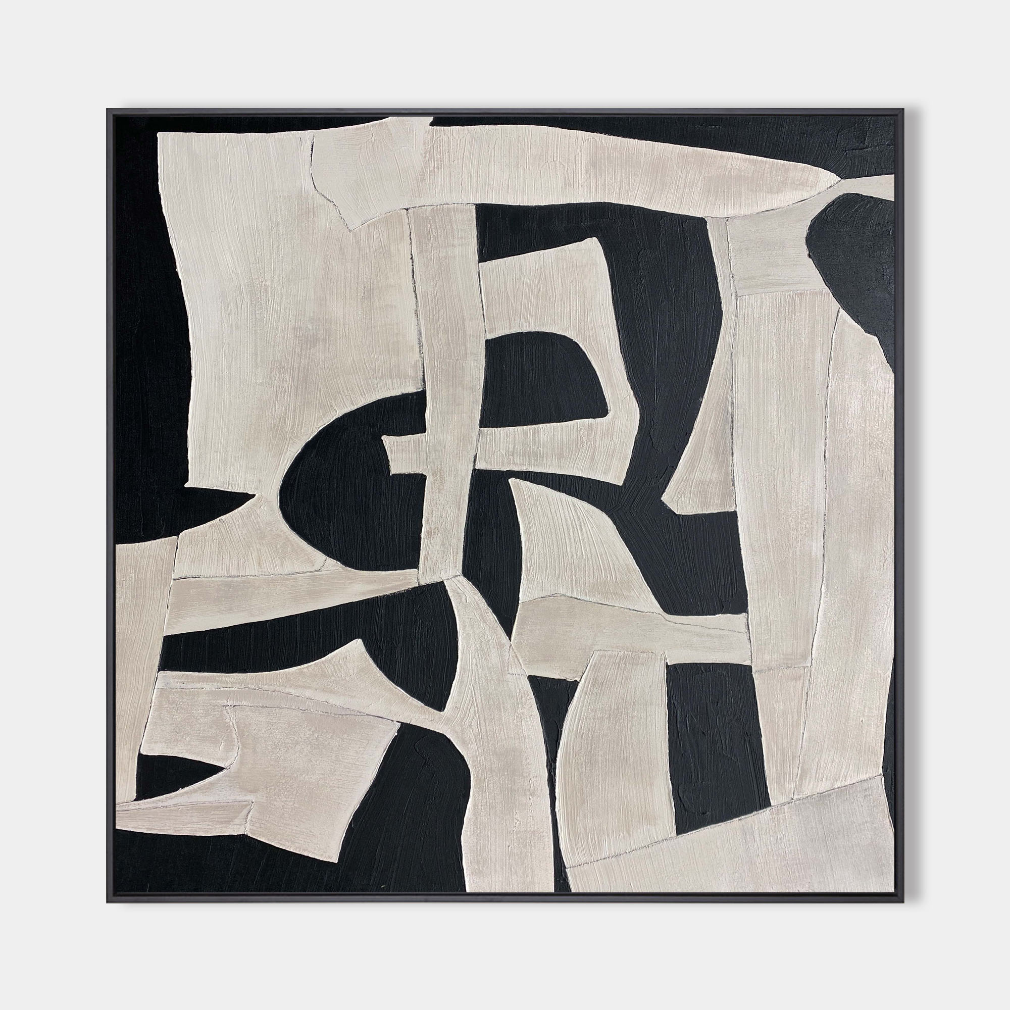 Ivory Black Organic Geometric Abstract Wall Art