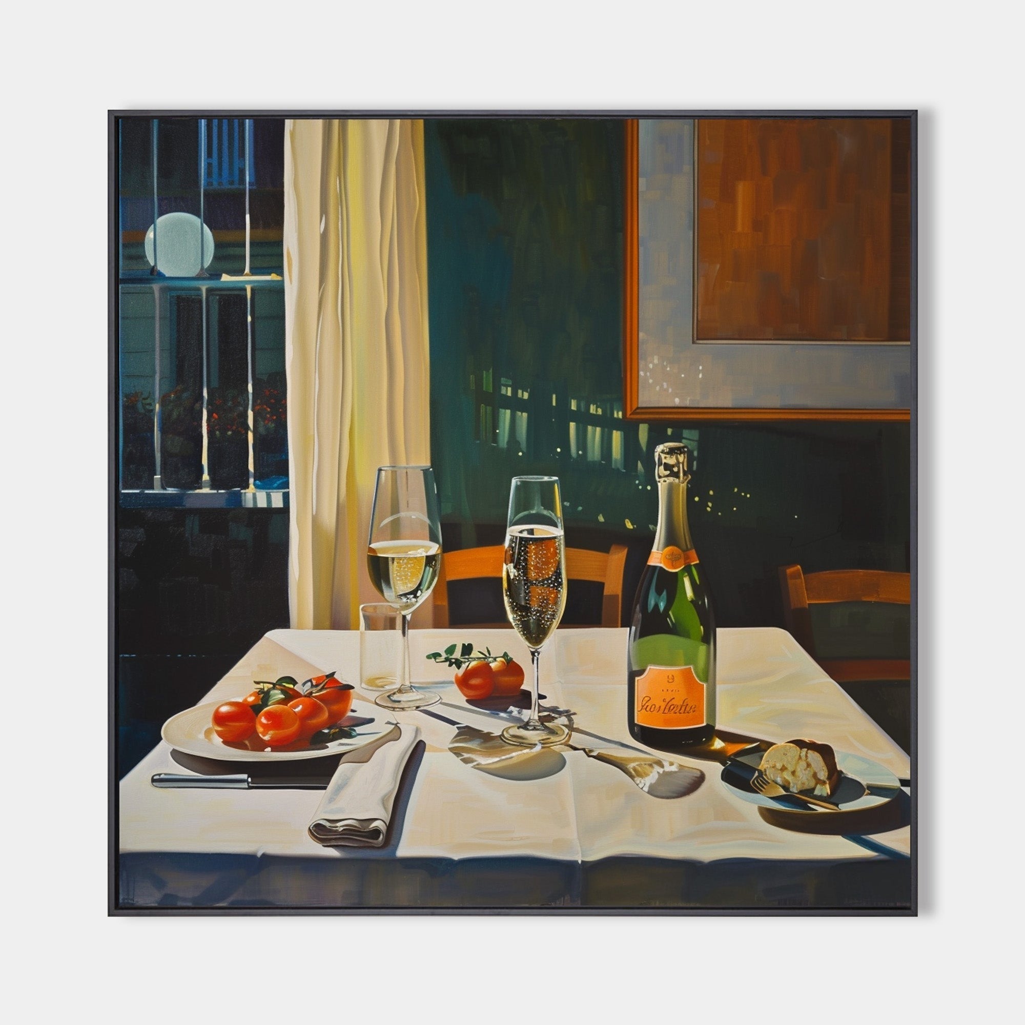 Intimate Dinner Table Vintage Painting