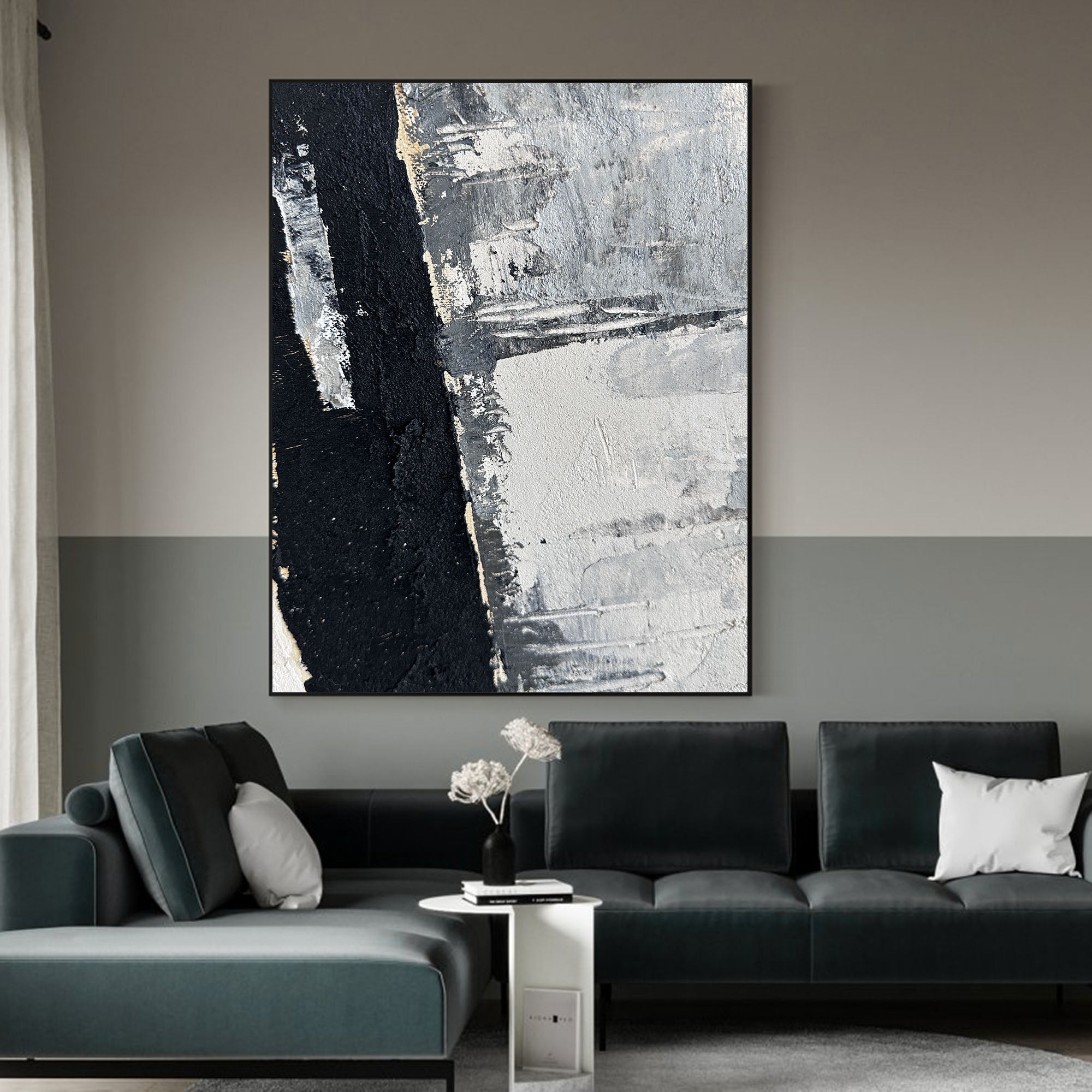Abstract Black Gray Textured Oil Painting