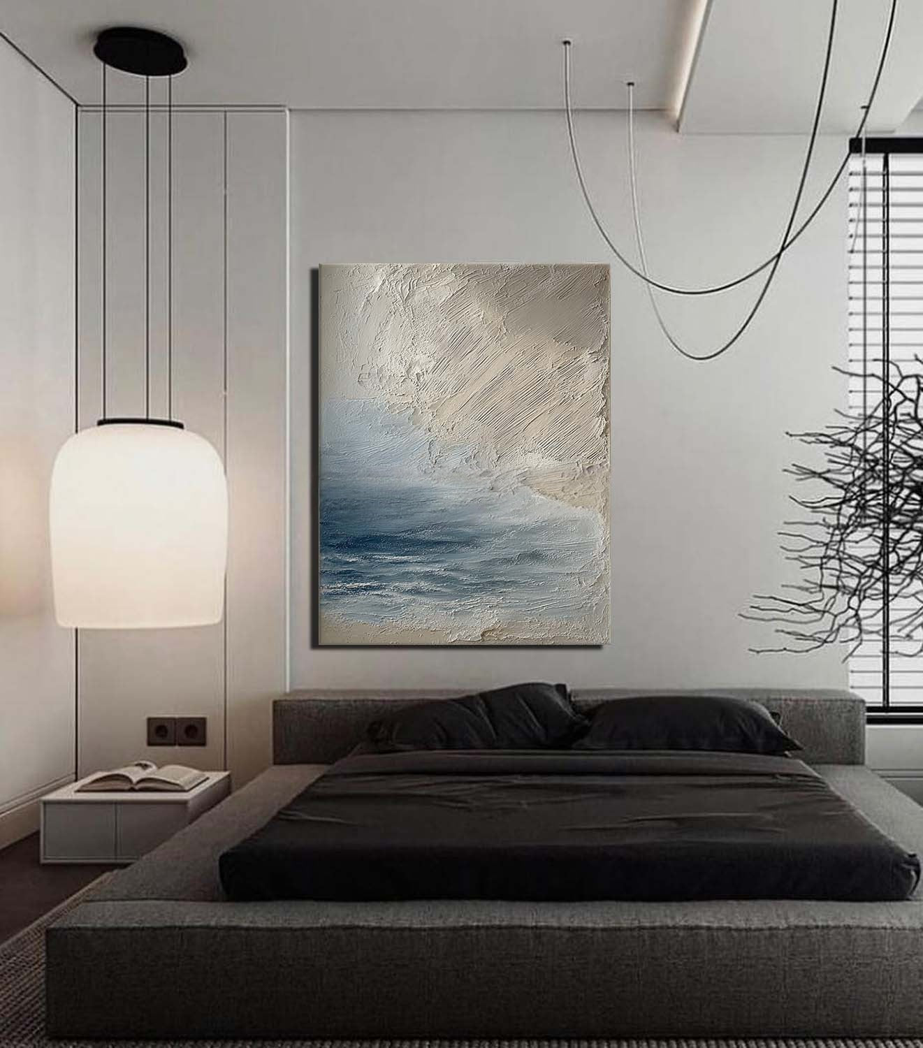 Wall Art Vertical Textured Abstract Sea Relief Scene Cool Coastal