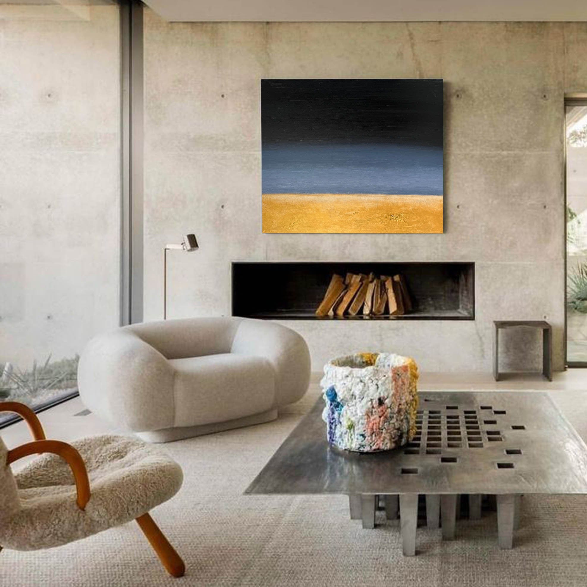 Two‑Tone Horizon Minimal Abstract Unstretched Linen Canvas Wall Art