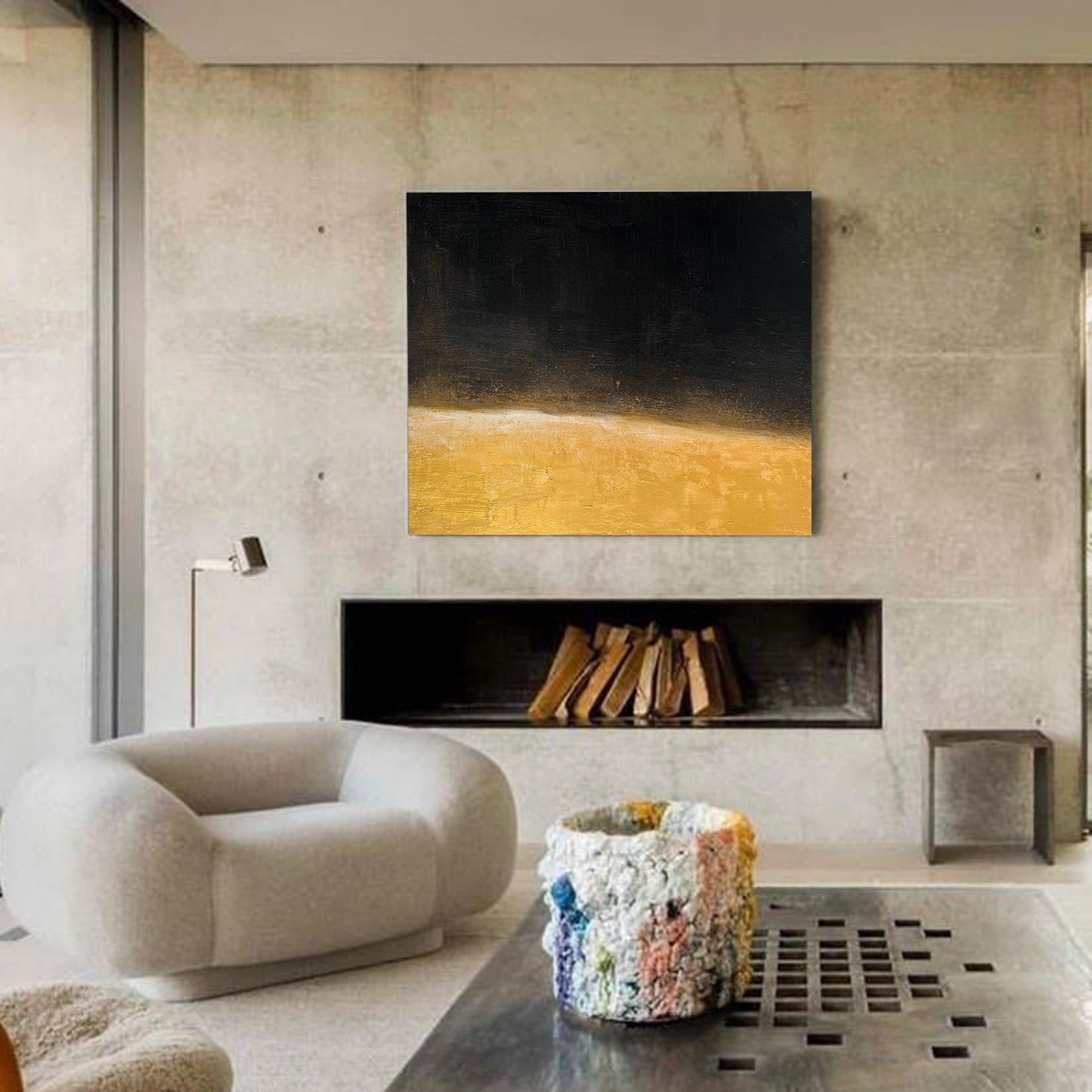 Dark Horizon Minimal Abstract Unstretched Linen Canvas Wall Art