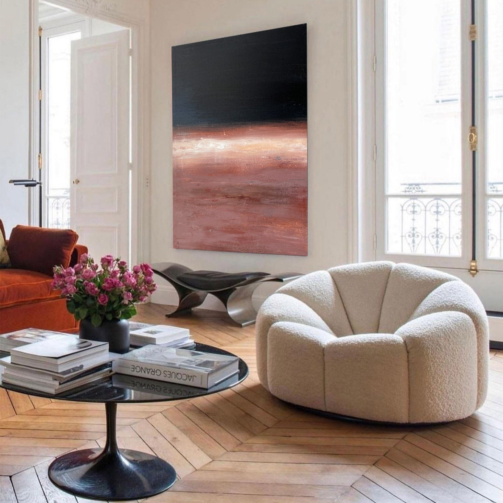 Dark Sunset Abstract Textured Linen Canvas Wall Decor
